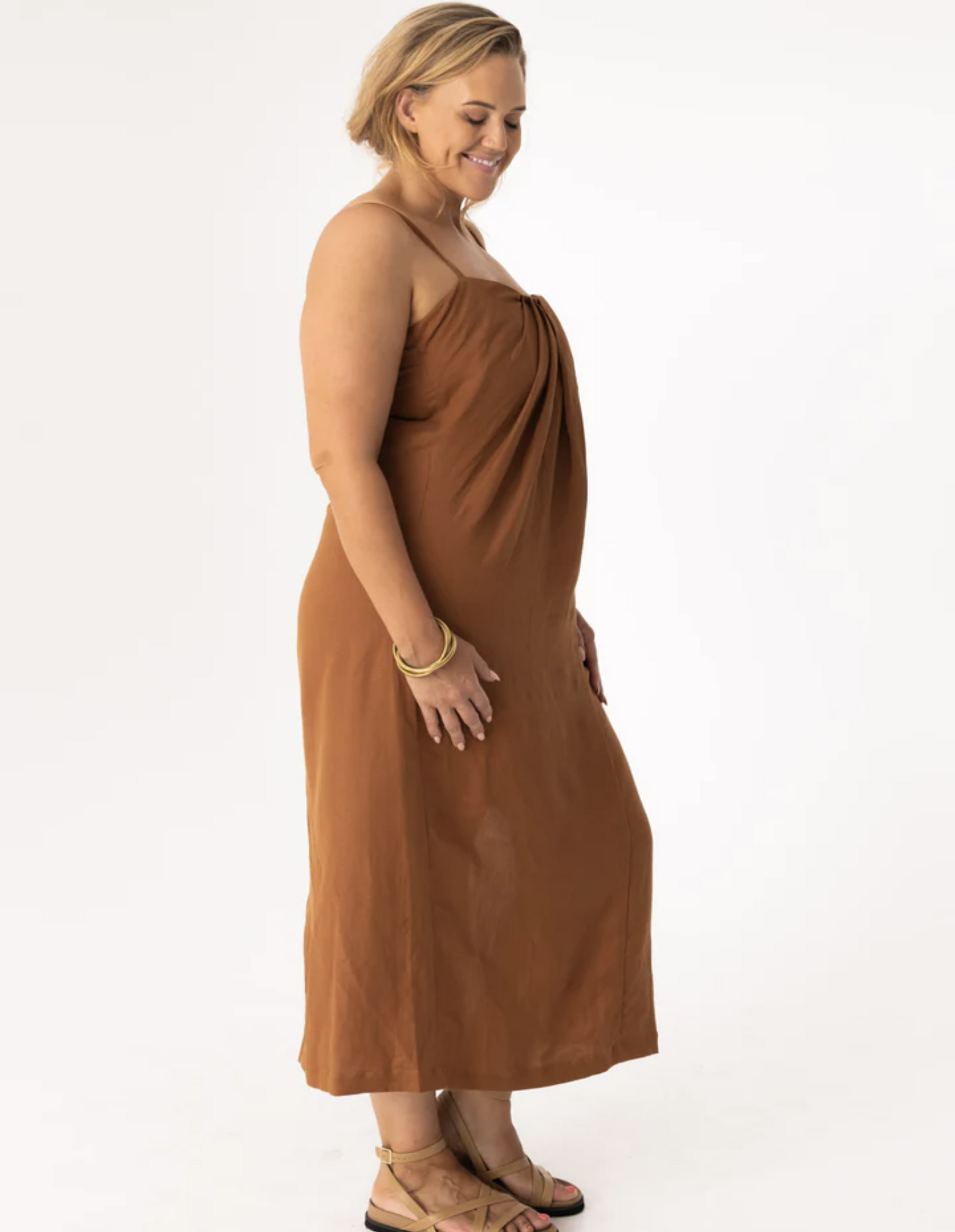 Pleated Linen Bra Dress - Copper - Amira Clothing
