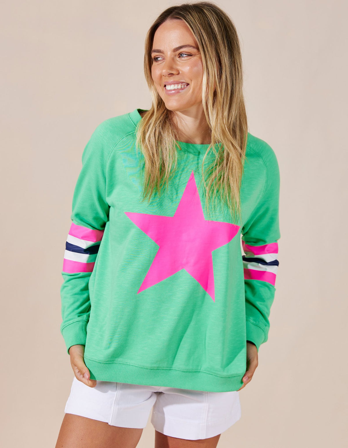 Holiday Sweater - Green/Pink Star - Jovie The Label