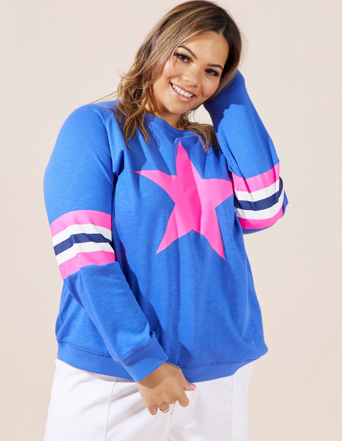 Holiday Sweater - Cobalt/Pink Star - Jovie The Label