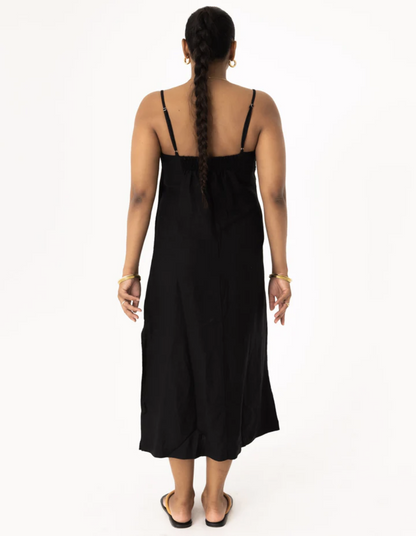 Pleated Linen Bra Dress - Black - Amira Clothing