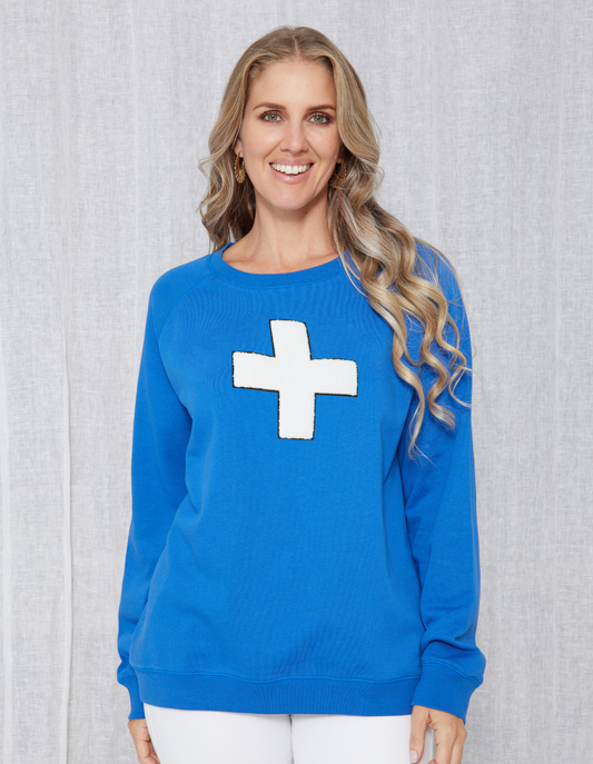 Sweater - Blue Sapphire White Cross - Stella + Gemma 8176