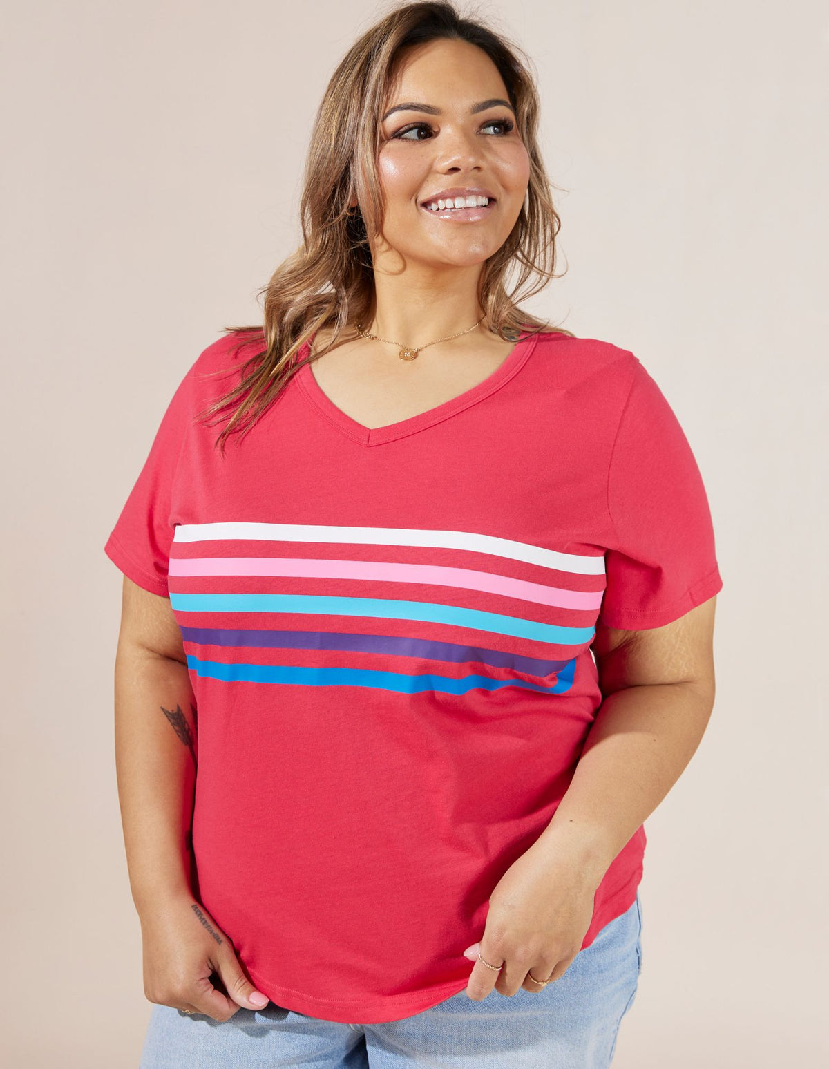 Forever Tee - Berry/Multi Stripes - Jovie The Label