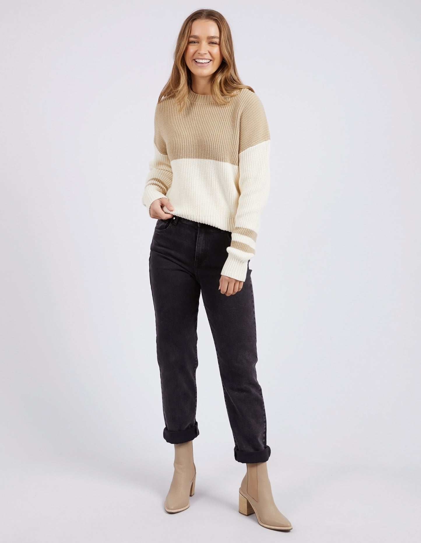 Sophie Knit Crew - Oat & White - Foxwood