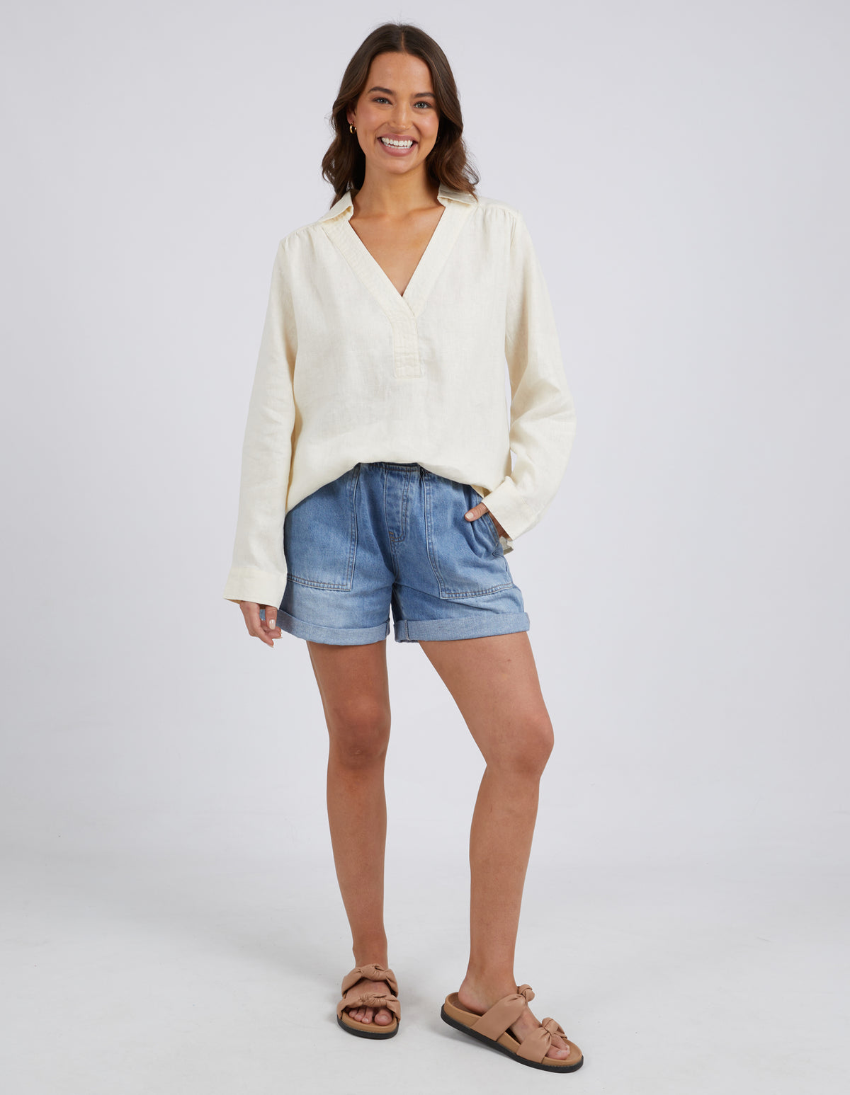 Blair Open Neck Shirt - Toasted Coconut - Elm Lifestyle