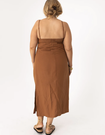 Pleated Linen Bra Dress - Copper - Amira Clothing