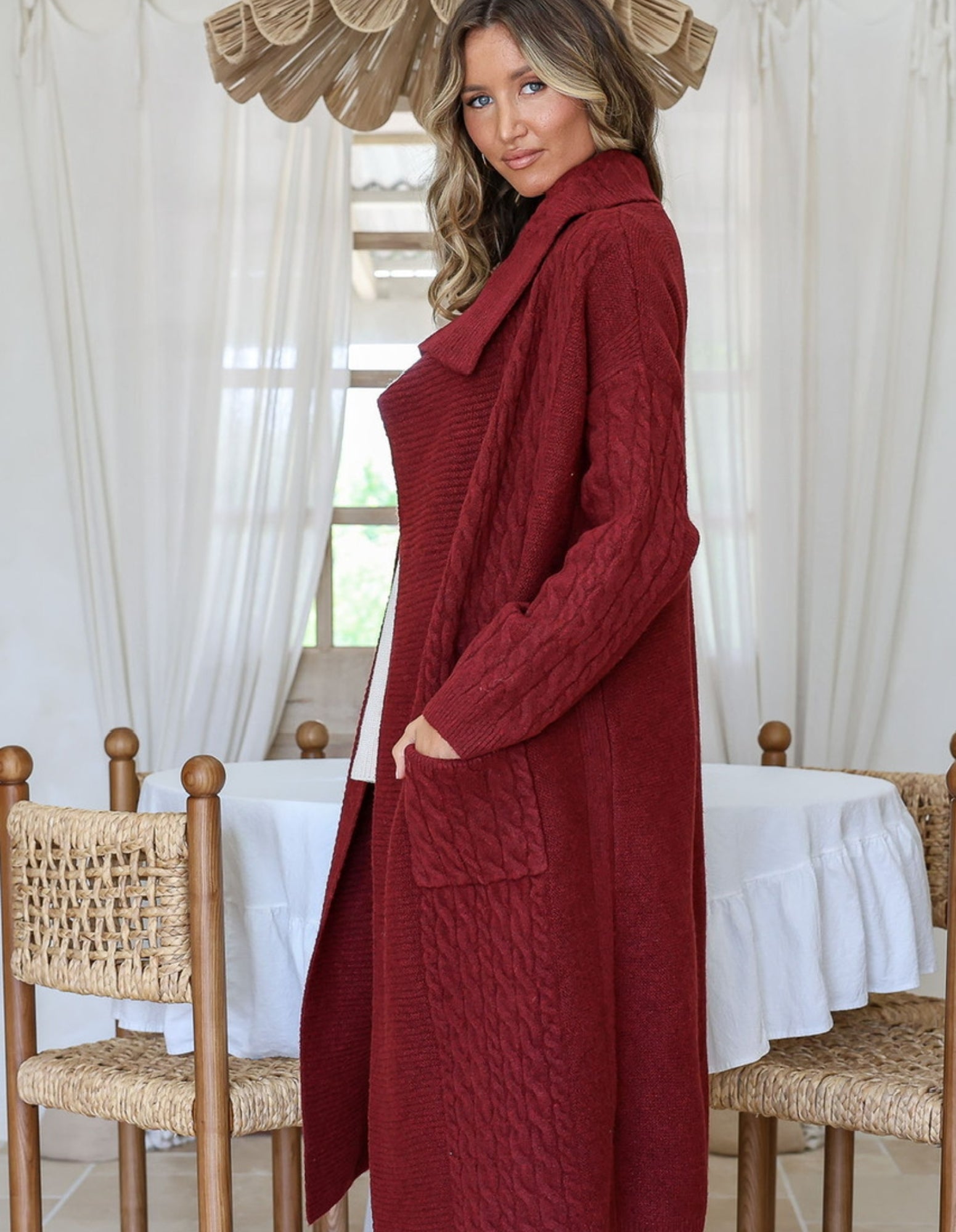 Cabled Long Pocket Cardi - Miss Marlow - FUDGE Gifts Home Lifestyle