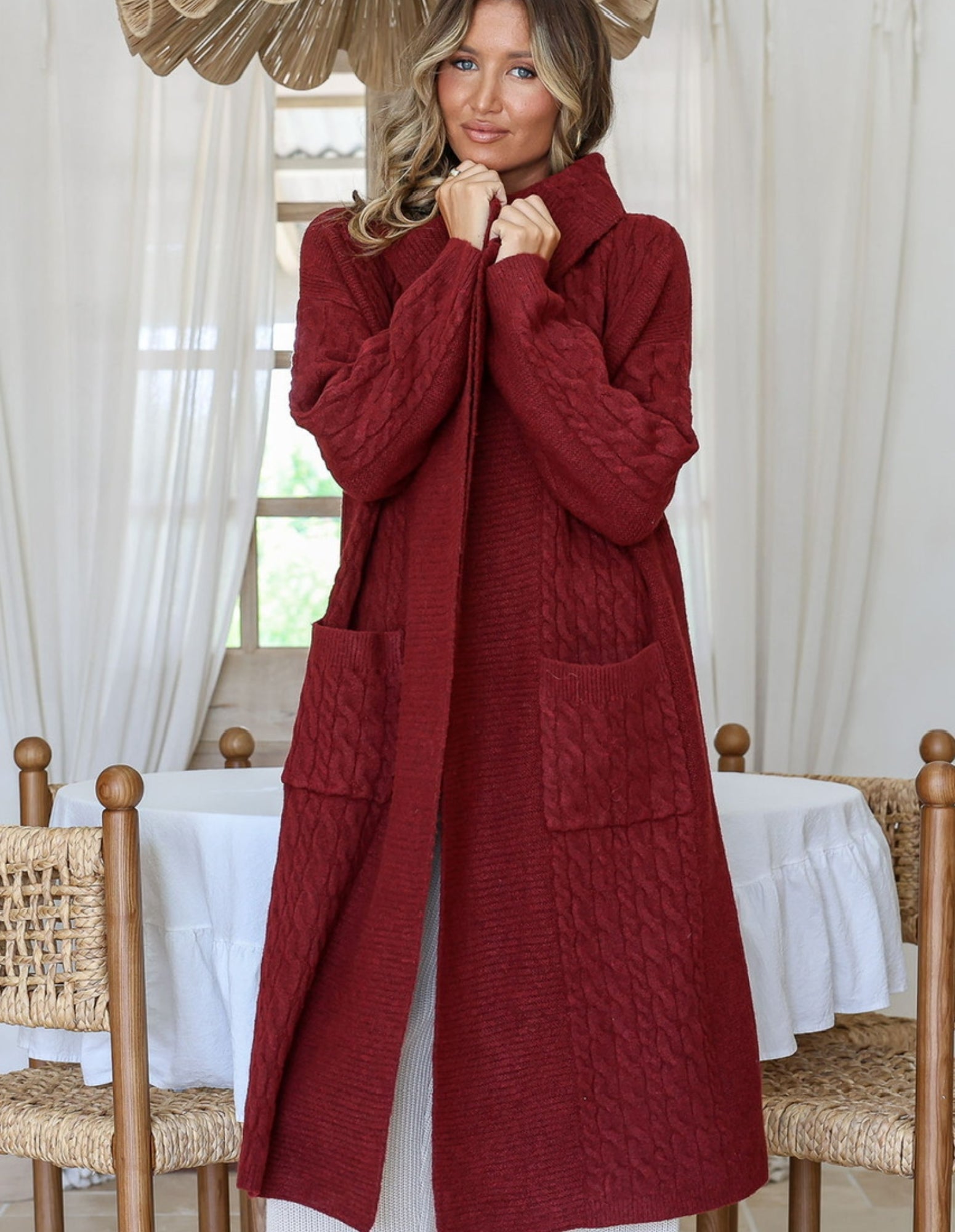 Cabled Long Pocket Cardi - Miss Marlow - FUDGE Gifts Home Lifestyle