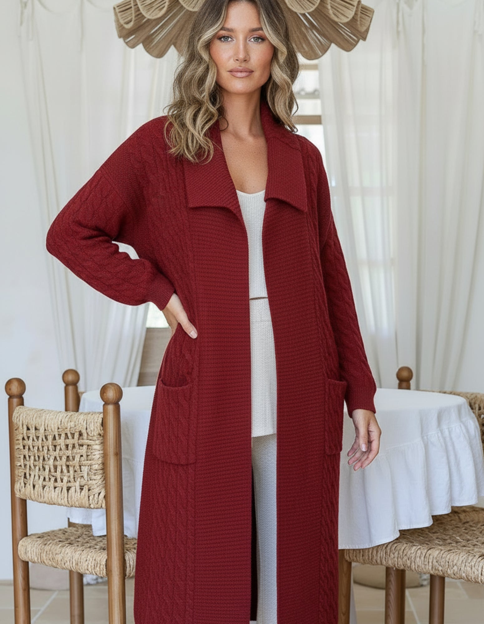 Cabled Long Pocket Cardi - Miss Marlow - FUDGE Gifts Home Lifestyle