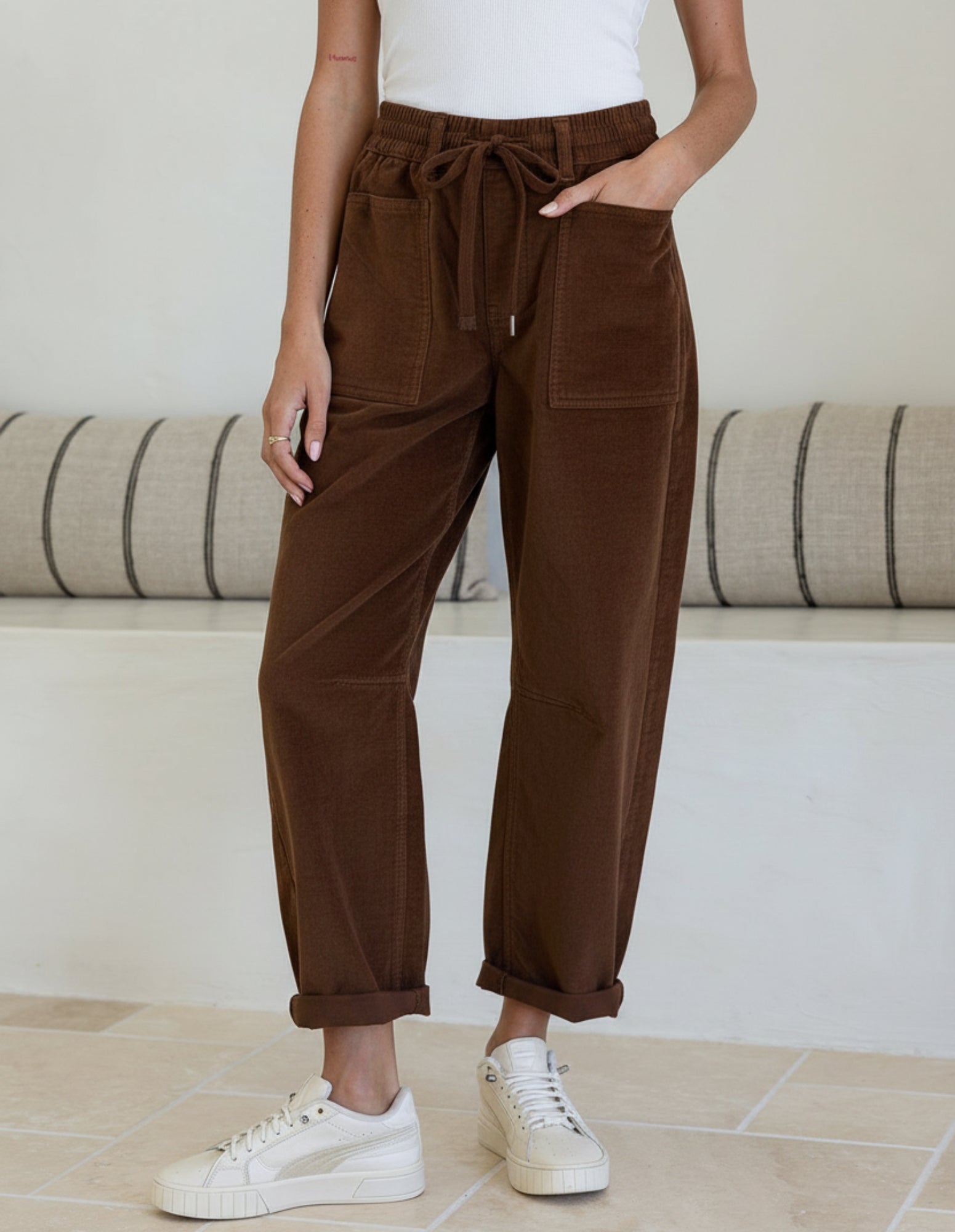 Frankie Cord Barrel Joggers - Country Denim