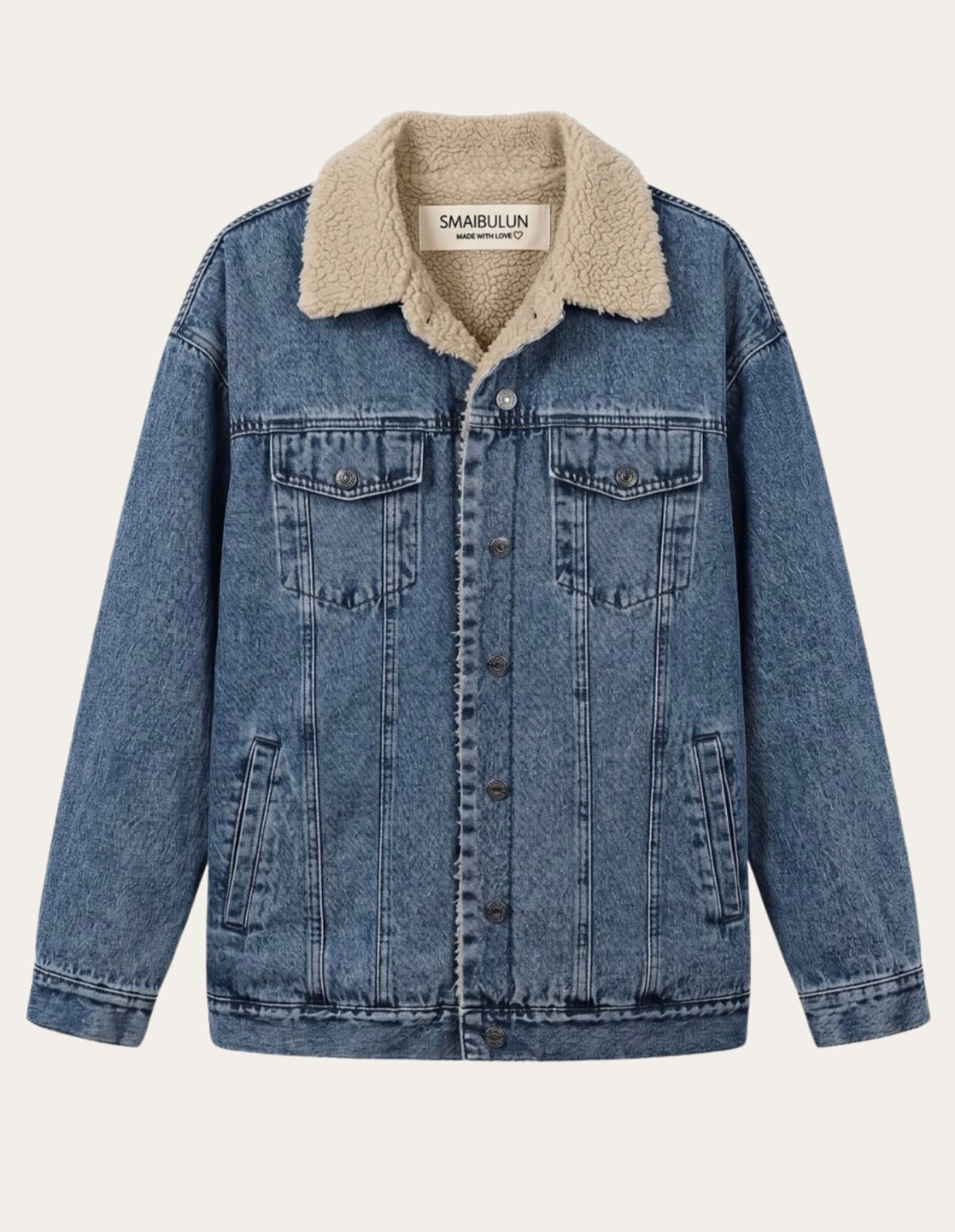 Fur Lined Boyfriend Denim Jacket - Washed Blue - Fudge Lifestyle