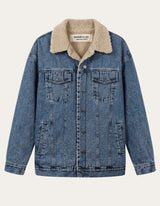 Fur Lined Boyfriend Denim Jacket - Washed Blue - Fudge Lifestyle