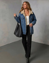Fur Lined Boyfriend Denim Jacket - Washed Blue - Fudge Lifestyle