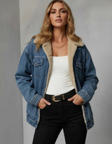 Fur Lined Boyfriend Denim Jacket - Washed Blue - Fudge Lifestyle