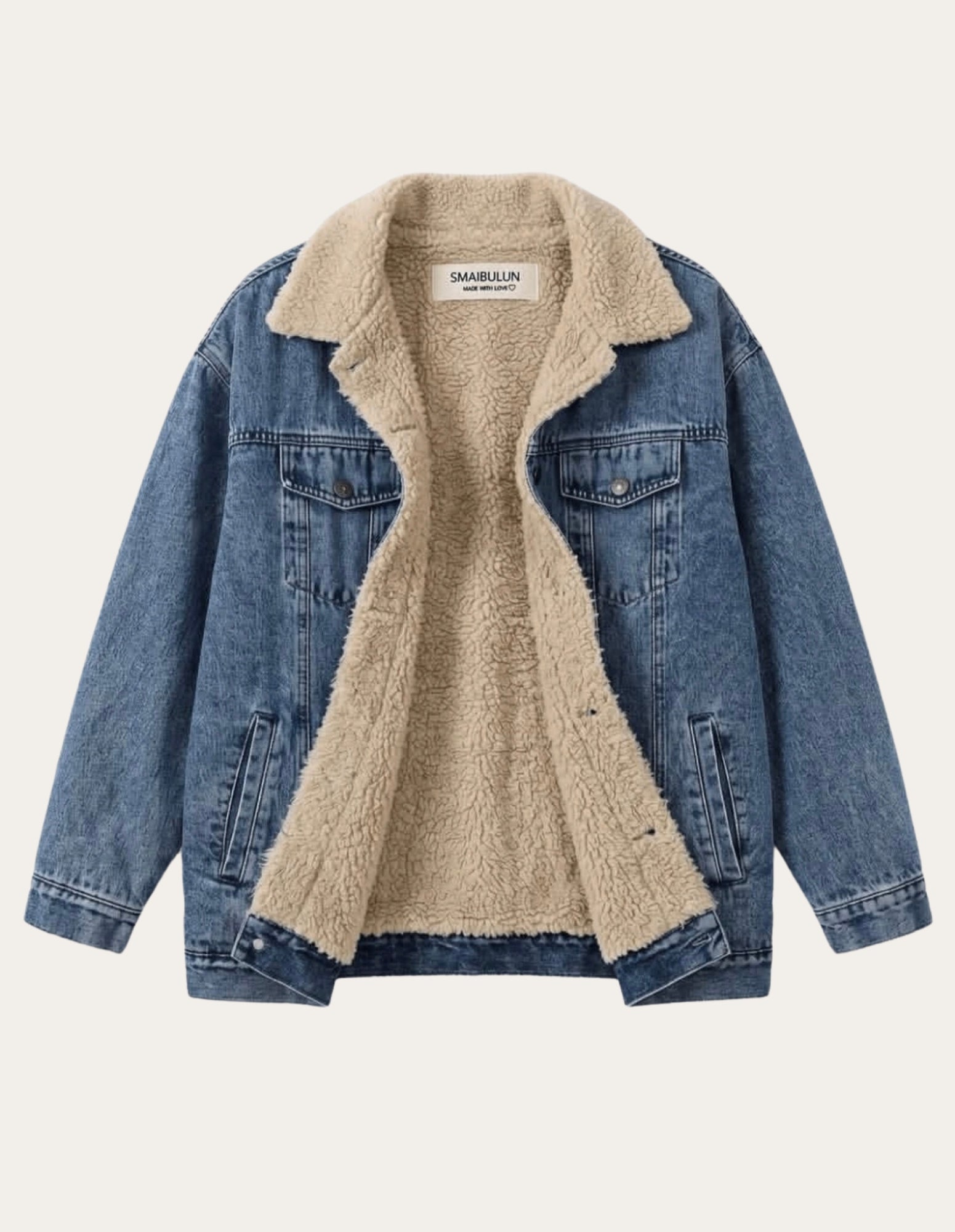 Fur Lined Boyfriend Denim Jacket - Washed Blue - Fudge Lifestyle