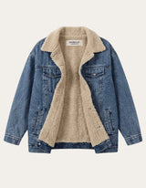 Fur Lined Boyfriend Denim Jacket - Washed Blue - Fudge Lifestyle
