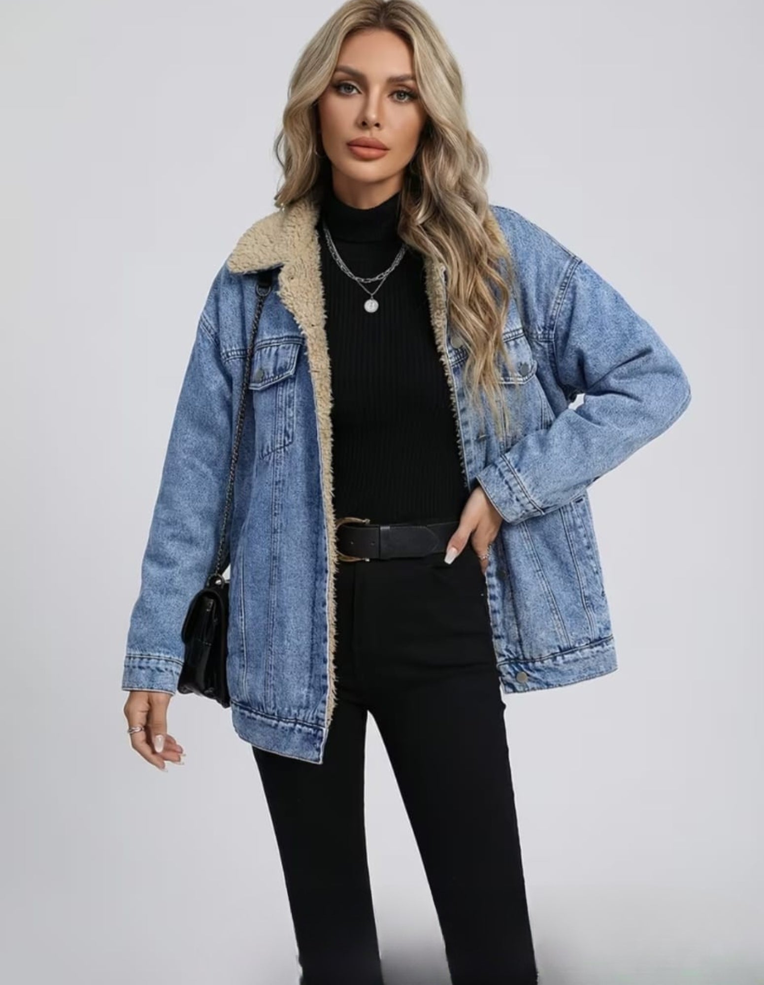 Fur Lined Boyfriend Denim Jacket - Washed Blue - Fudge Lifestyle - FUDGE Gifts Home Lifestyle