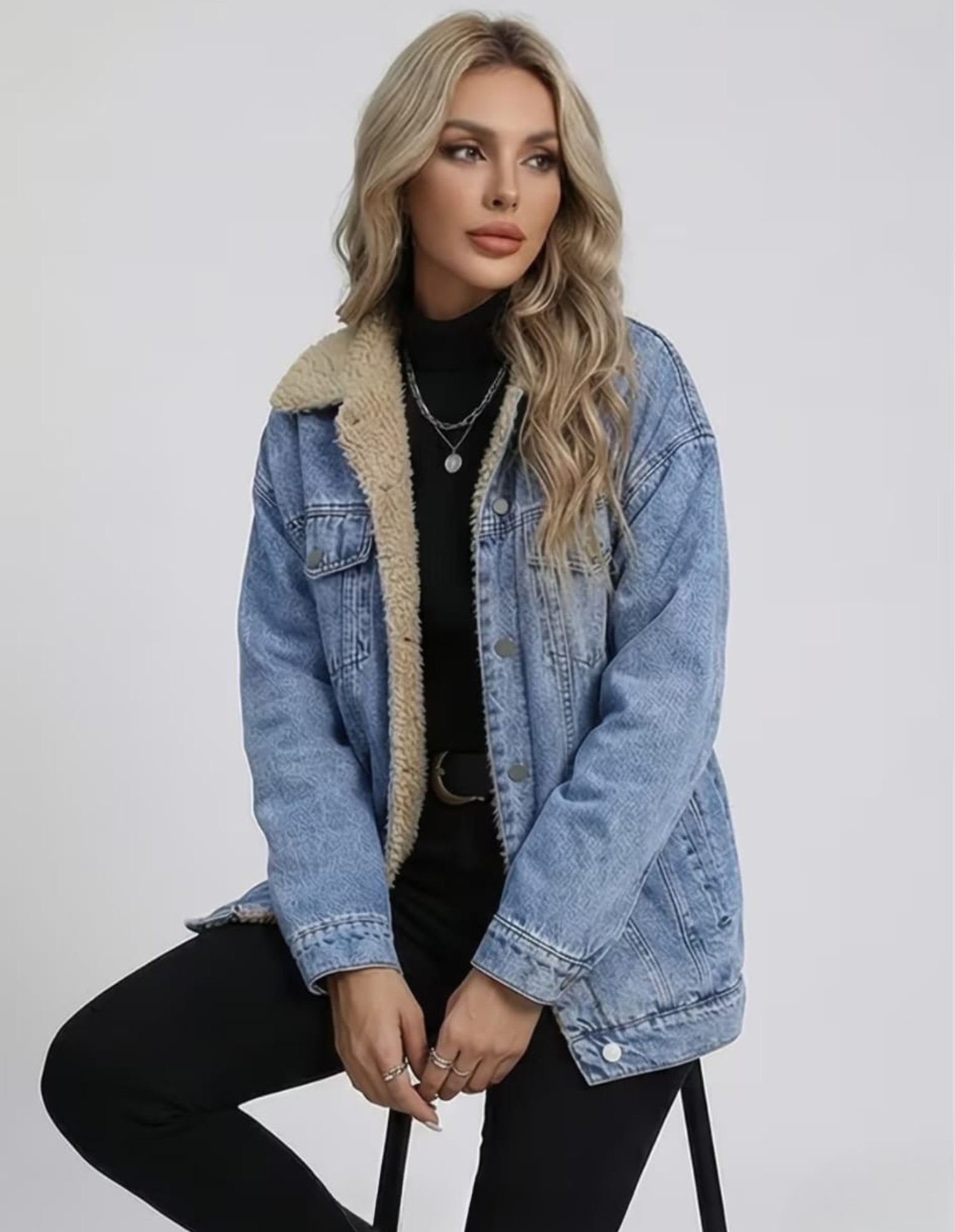 Fur Lined Boyfriend Denim Jacket - Washed Blue - Fudge Lifestyle - FUDGE Gifts Home Lifestyle