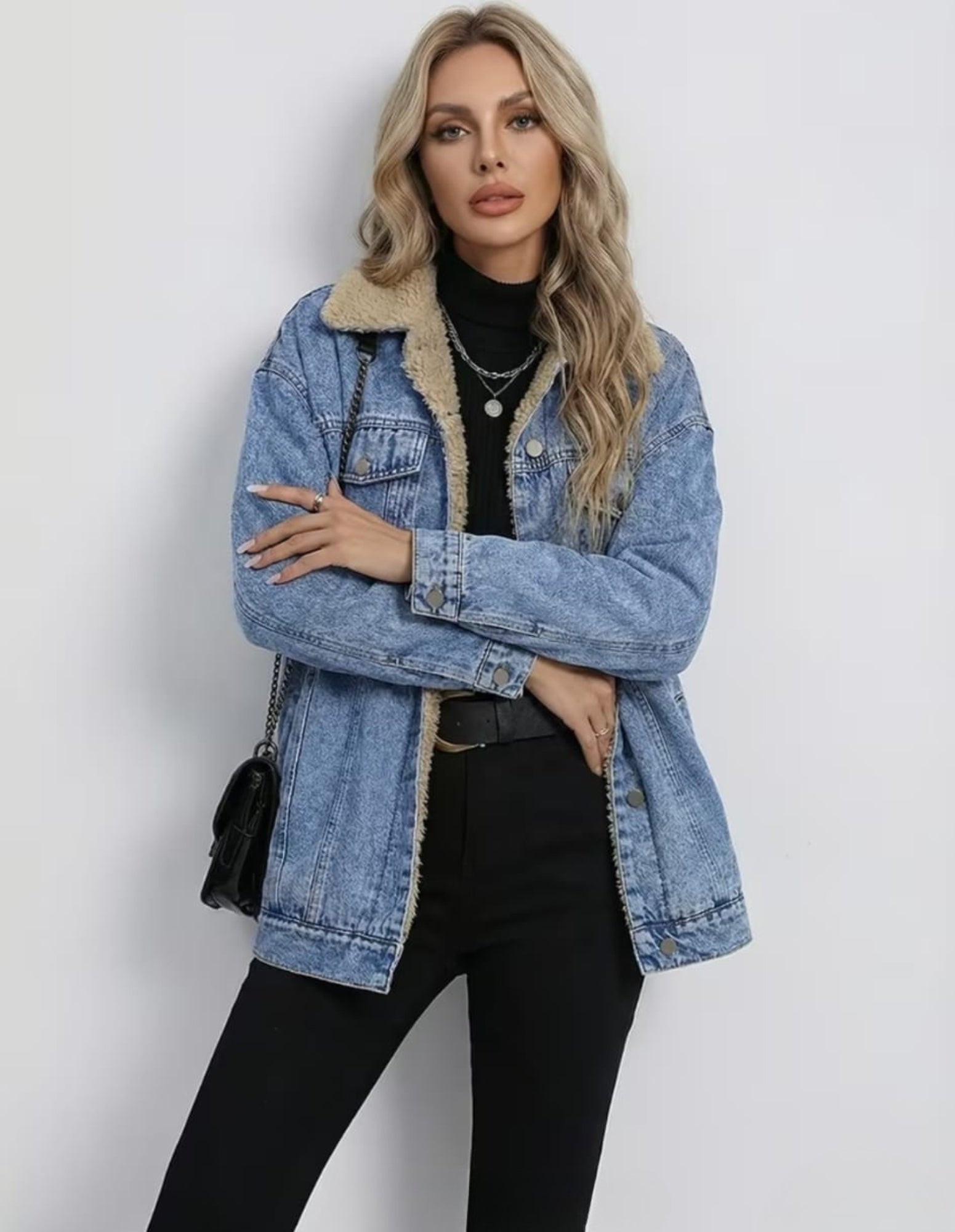 Fur Lined Boyfriend Denim Jacket - Washed Blue - Fudge Lifestyle - FUDGE Gifts Home Lifestyle