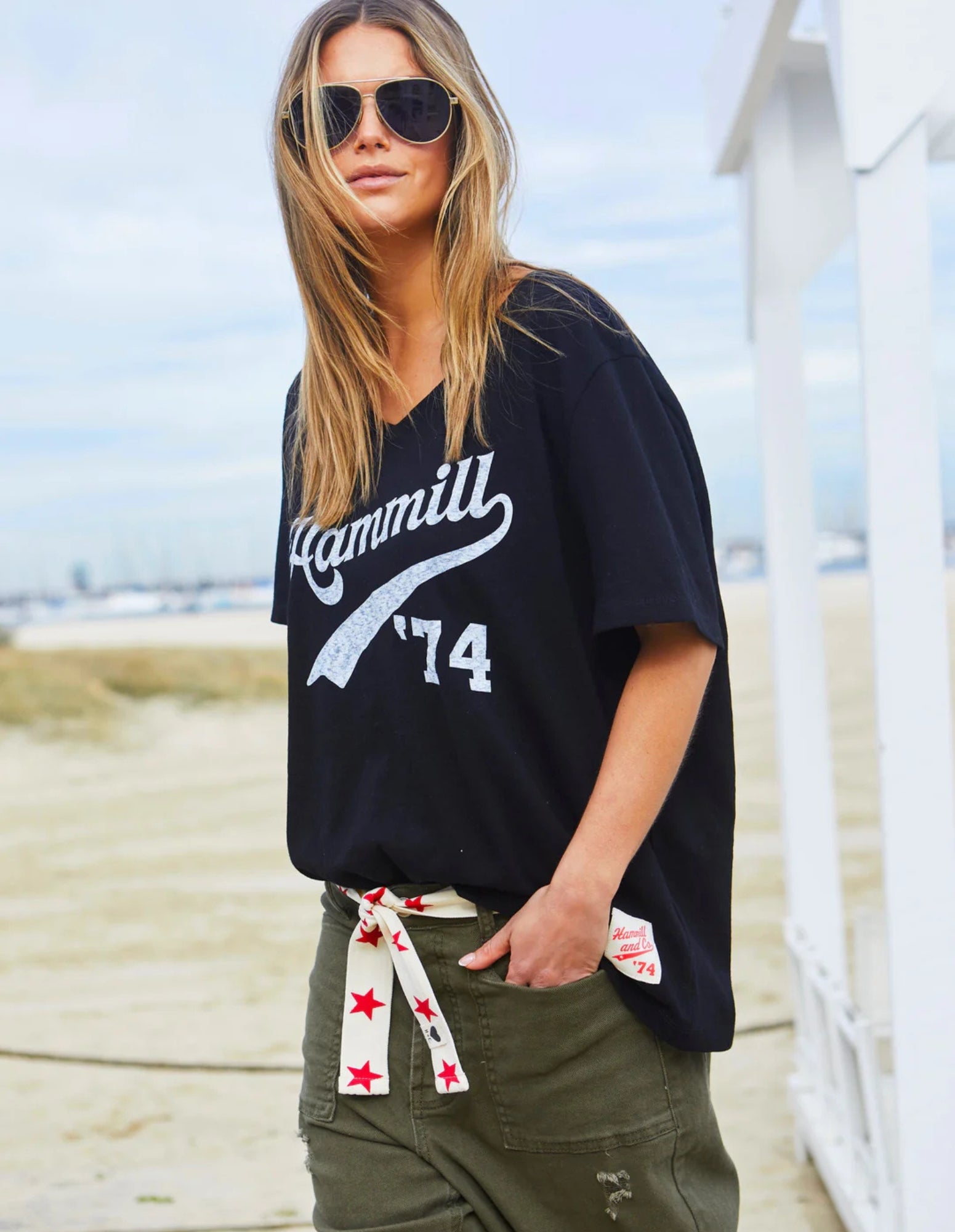 Hammill '74 Logo V-Neck Tee - Black - Hammill and Co