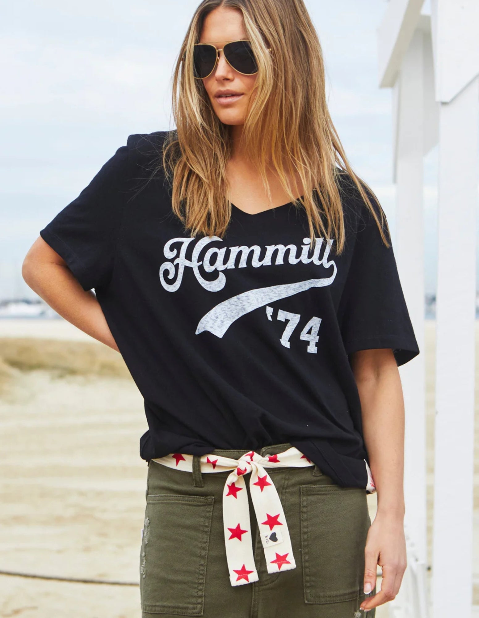 Hammill '74 Logo V-Neck Tee - Black - Hammill and Co