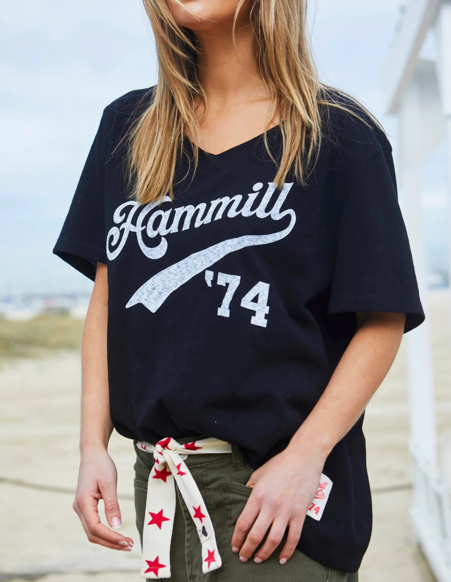 Hammill '74 Logo V-Neck Tee - Black - Hammill and Co