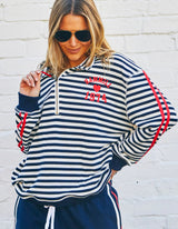 Retro Stripe Collard Zip Sweat - Navy/White - Hammill and Co