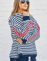 Retro Stripe Collard Zip Sweat - Navy/White - Hammill and Co