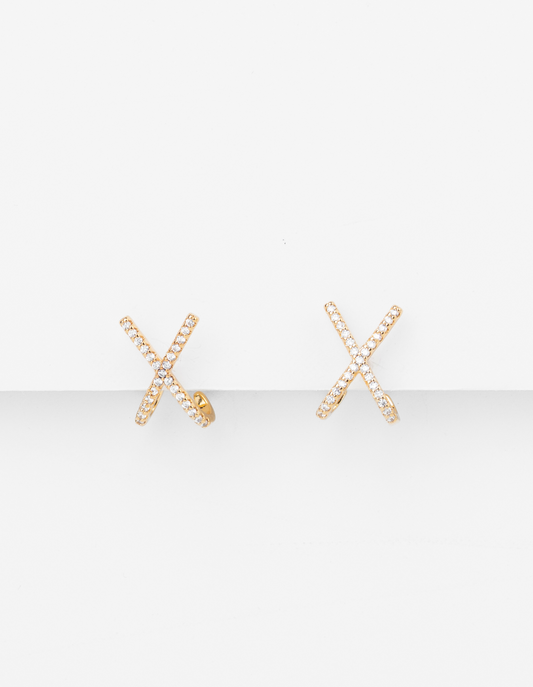 Earrings - Gold X With Crystals - Stella + Gemma