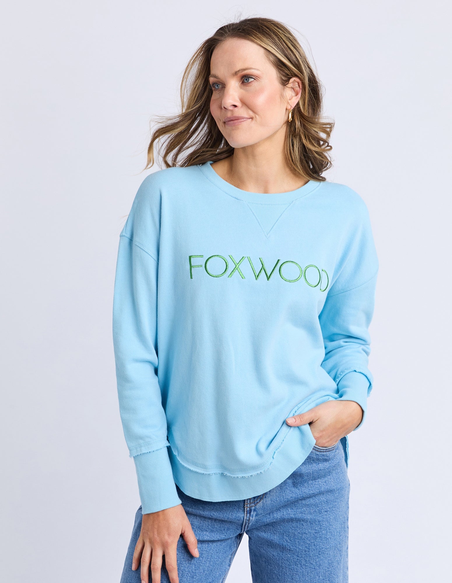 Simplified Metallic Crew- Light Blue/Lime - Foxwood