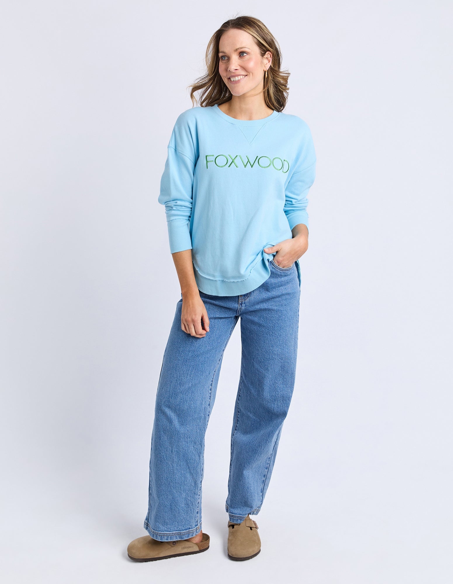 Simplified Metallic Crew- Light Blue/Lime - Foxwood