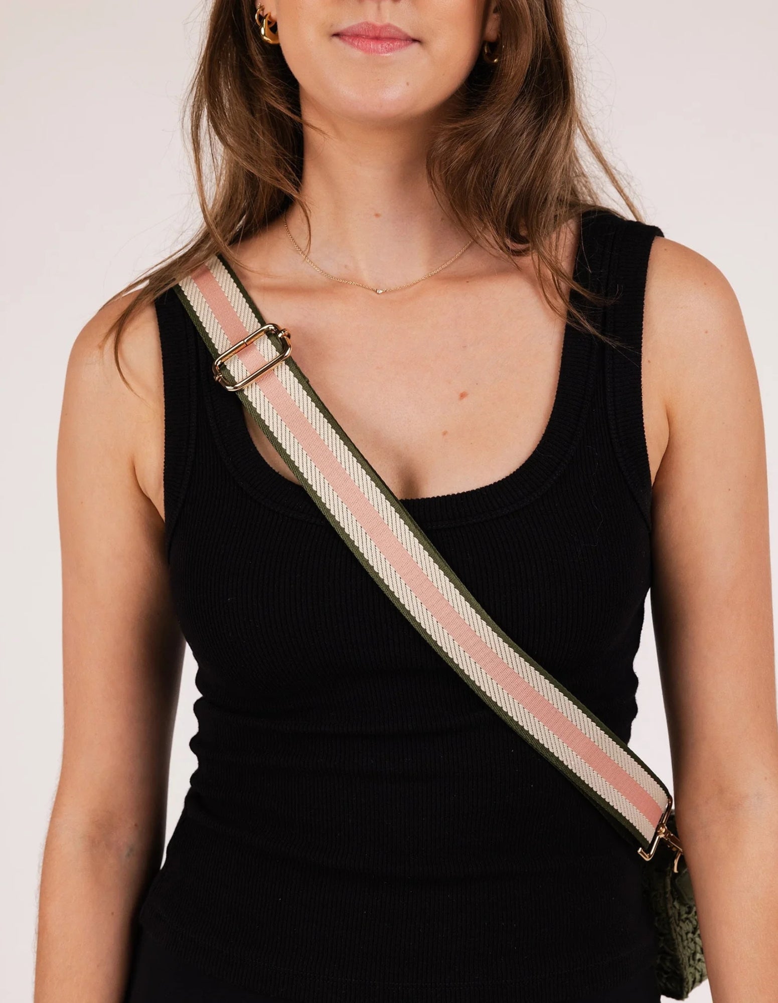 Stripe Webbing Bag Strap - Pink/Khaki - Louenhide