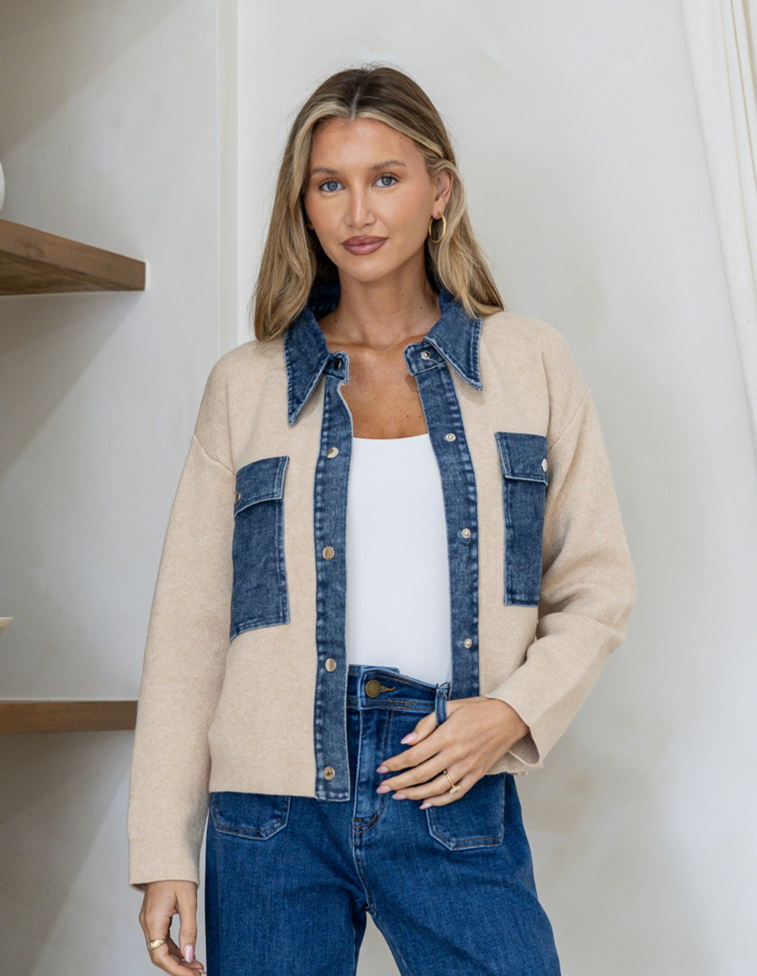 Tammie Denim Detail Cardigan - Miss Marlow - FUDGE Gifts Home Lifestyle
