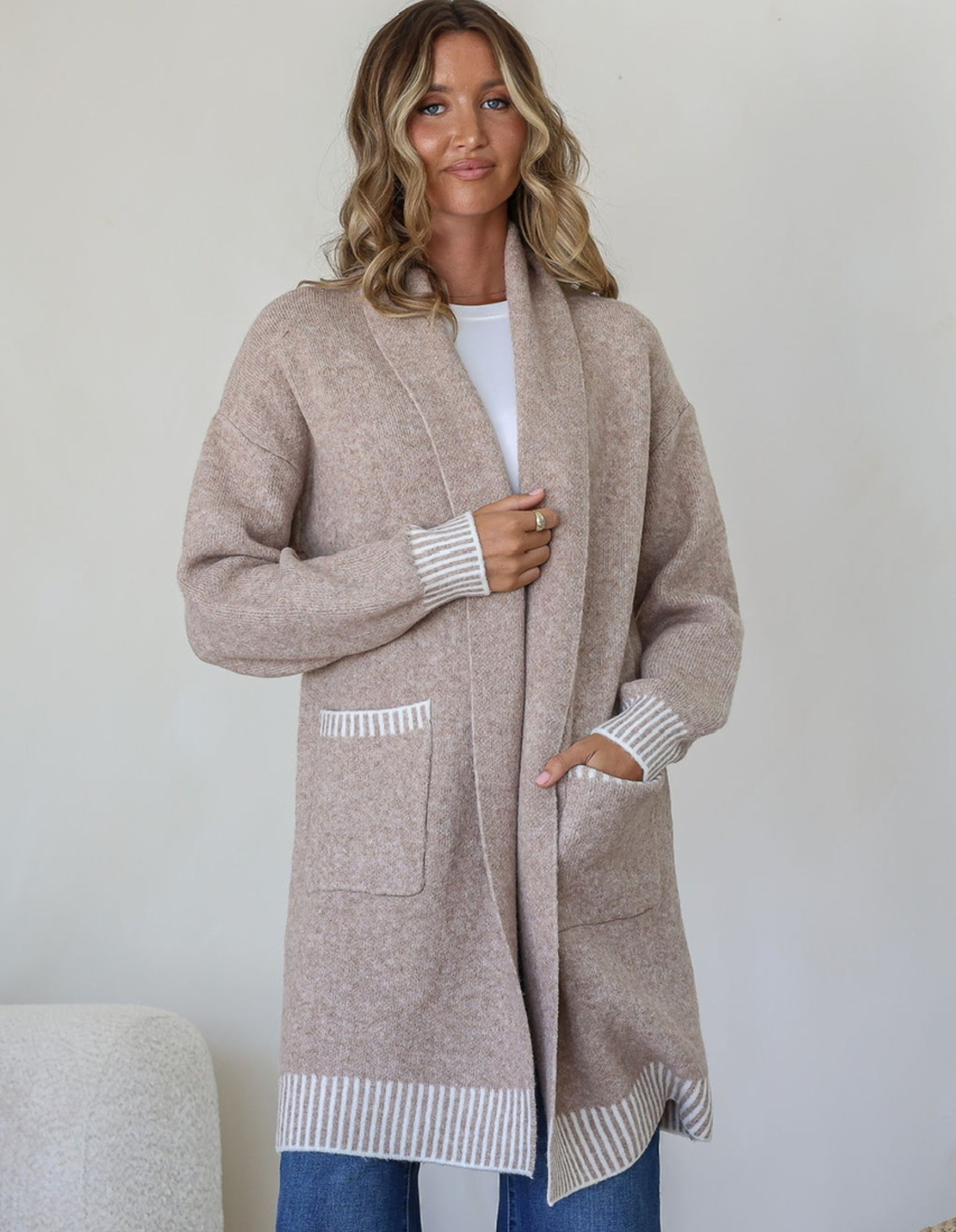 Tilly Blanket Stitch Coatigan - Warm Beige - Miss Marlow - FUDGE Gifts Home Lifestyle