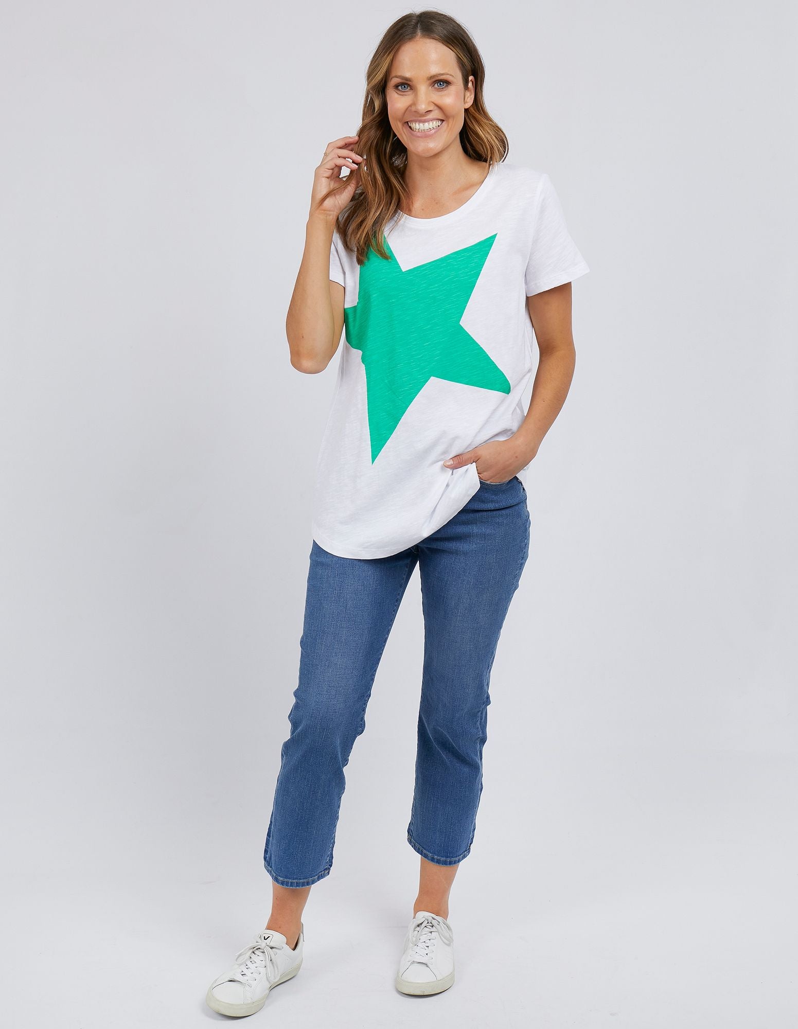 Super Star Tee - White / Green Star - Elm Lifestyle - FUDGE Gifts Home Lifestyle