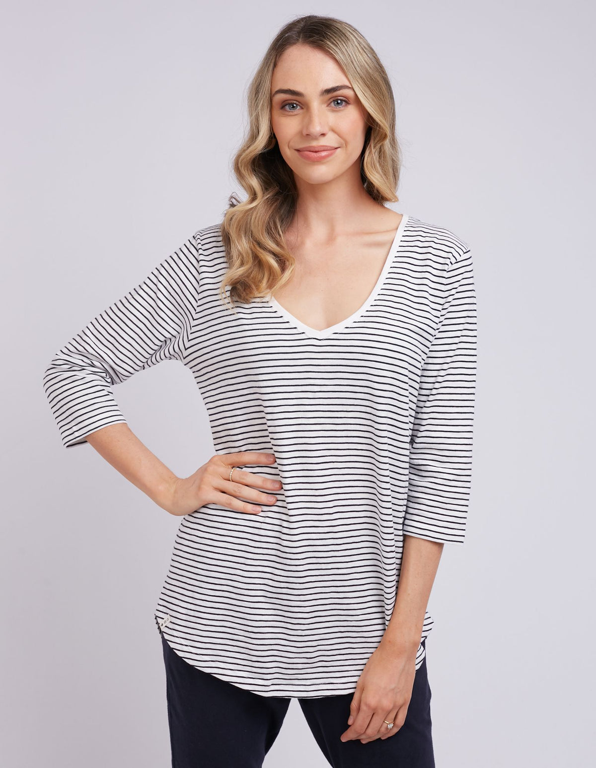 Layer Me Scoop V Tee - White &amp; Navy Stripe - Elm Lifestyle - FUDGE Gifts Home Lifestyle