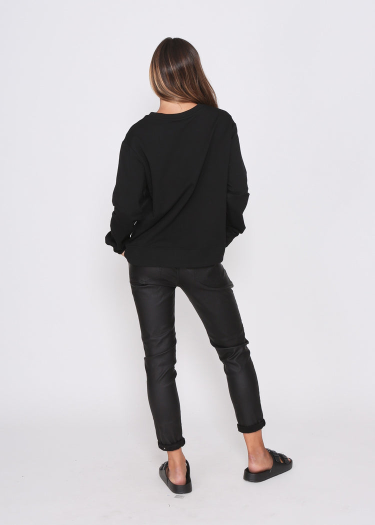 Riley Denim Jogger - Black Wet Look with black waistband - Monaco Jeans