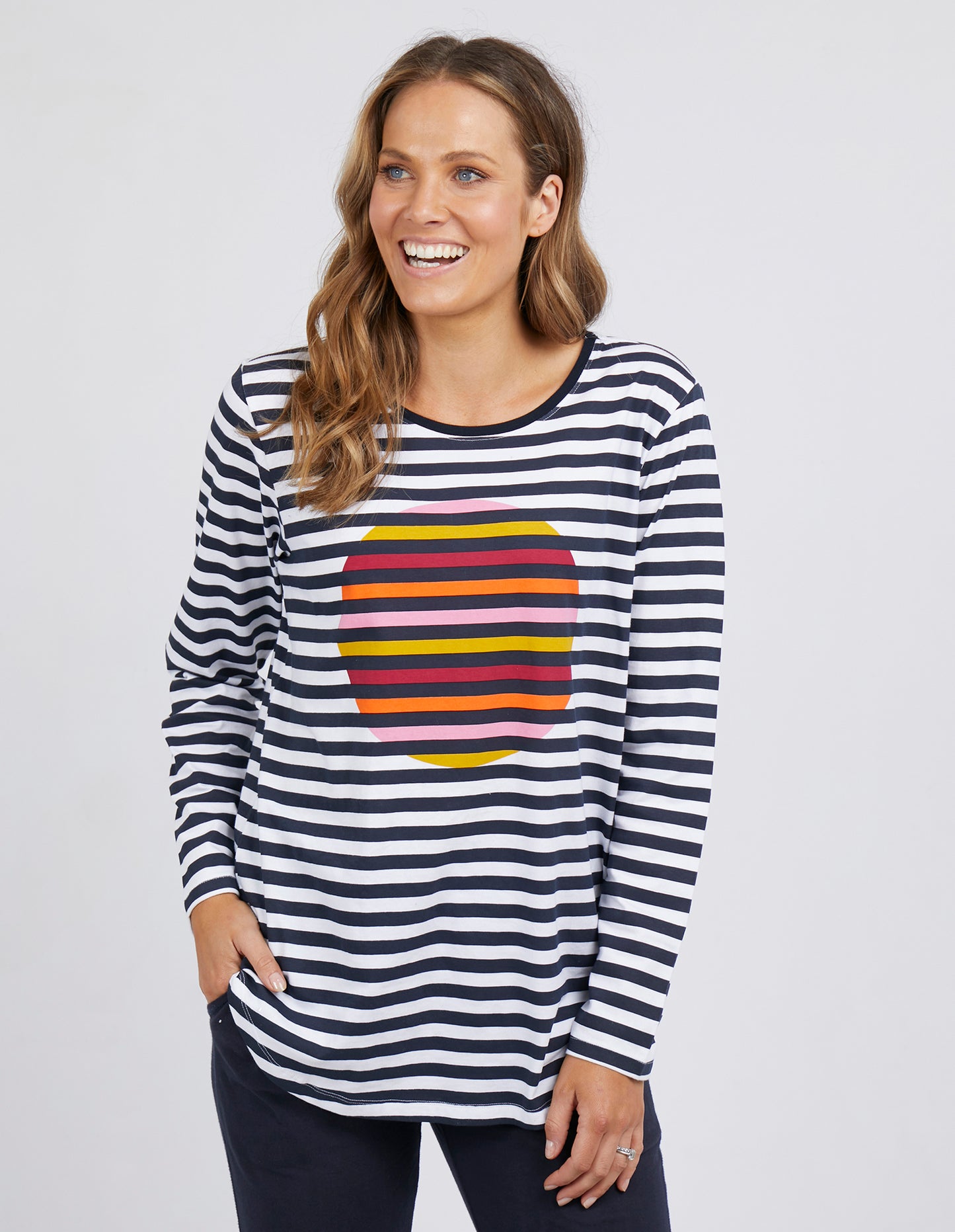 Bonnie Spot L/S Tee - White/Navy/Green/Pink - Elm Lifestyle - FUDGE Gifts Home Lifestyle