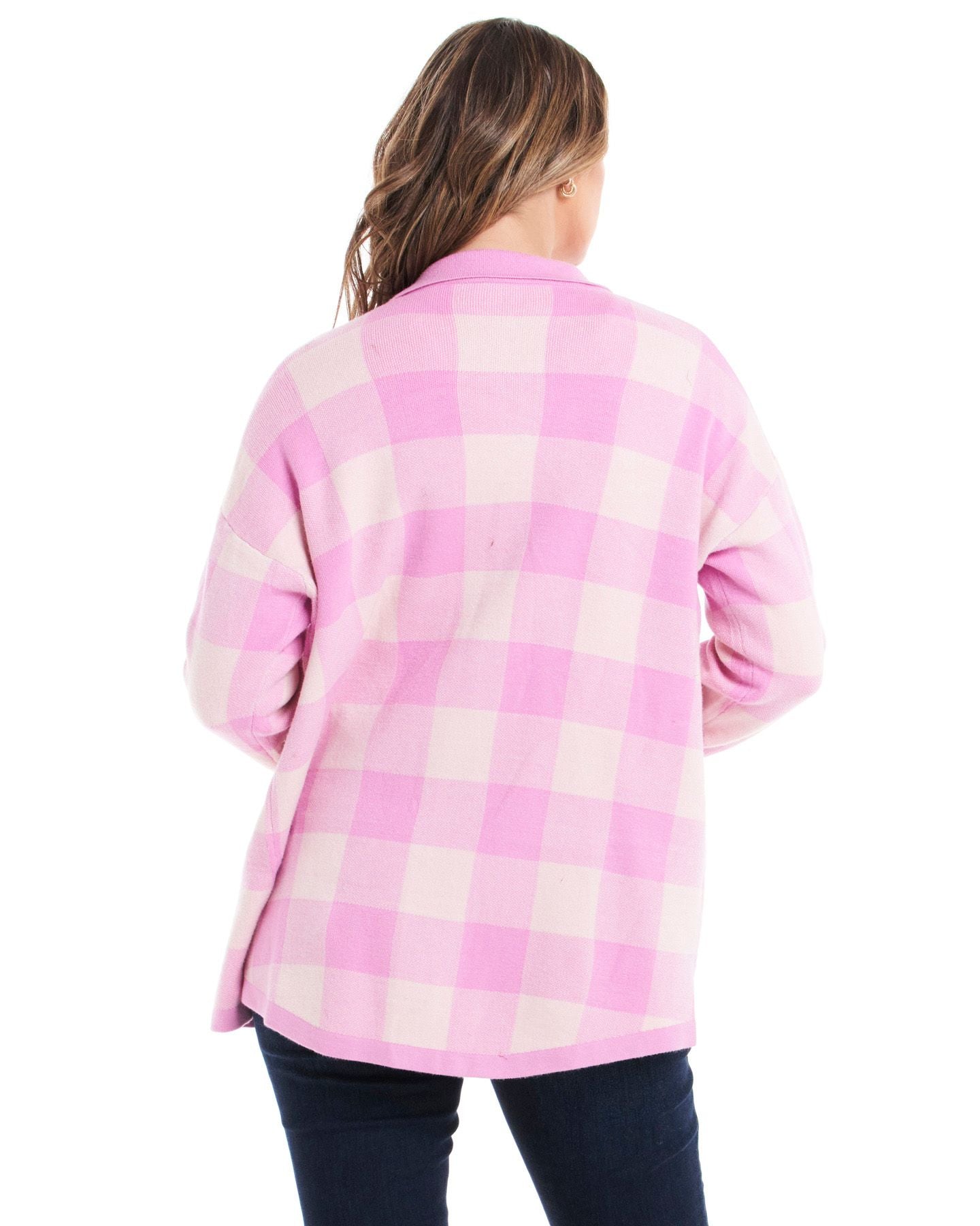 Kasey Knitted Shacket - Pink Check - Betty Basics