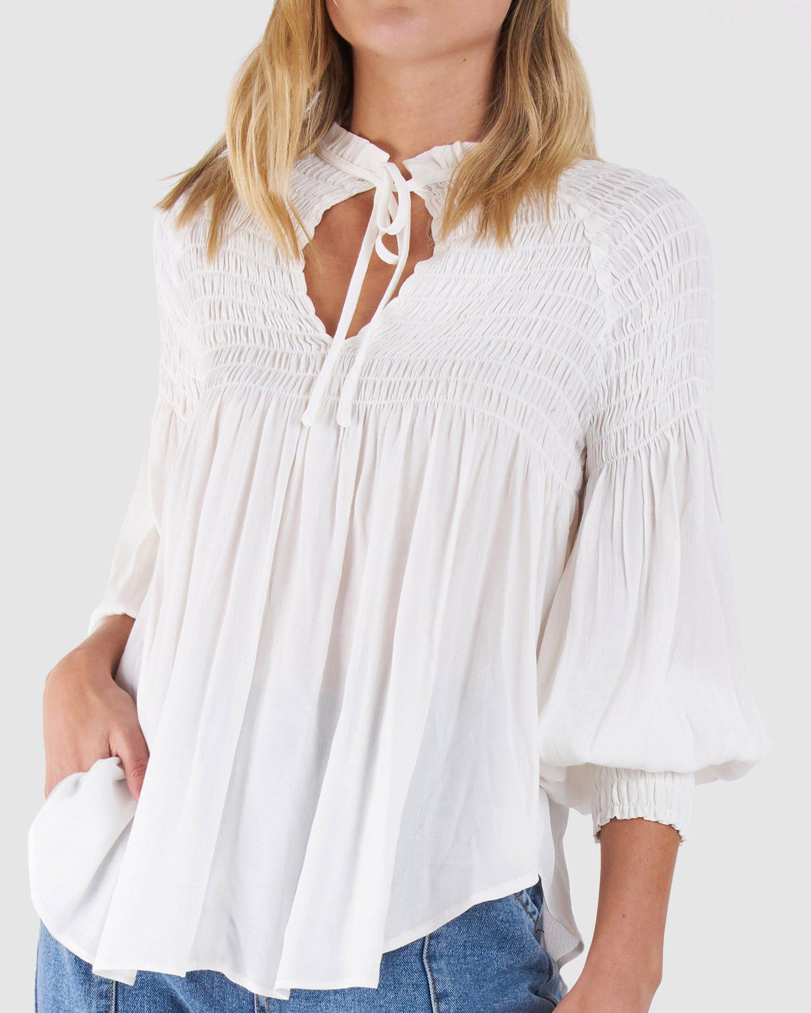 Ada L/S Top - White - Sass - FUDGE Gifts Home Lifestyle