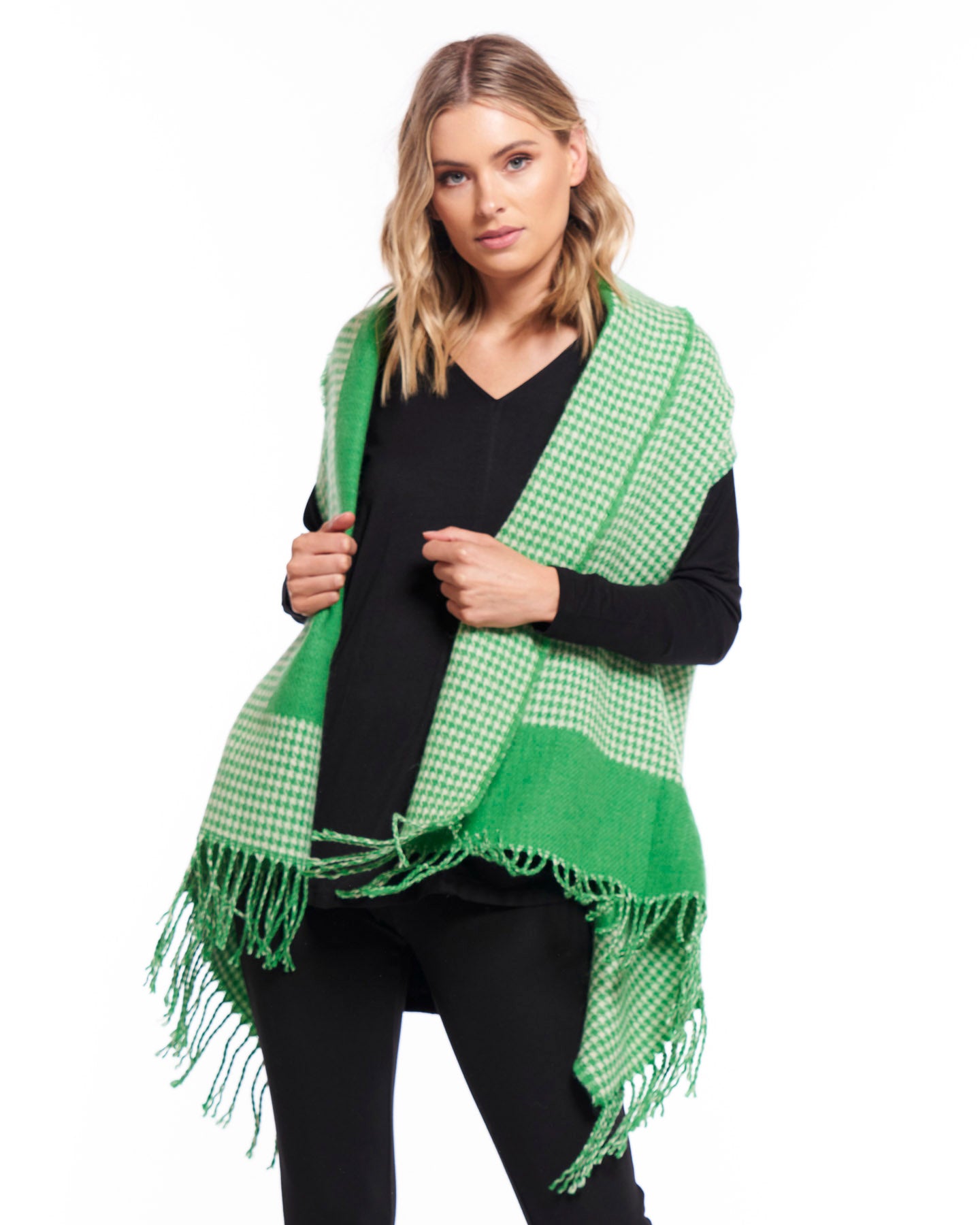 Lena Cape Scarf - Green Houndstooth - Betty Basics - FUDGE Gifts Home Lifestyle