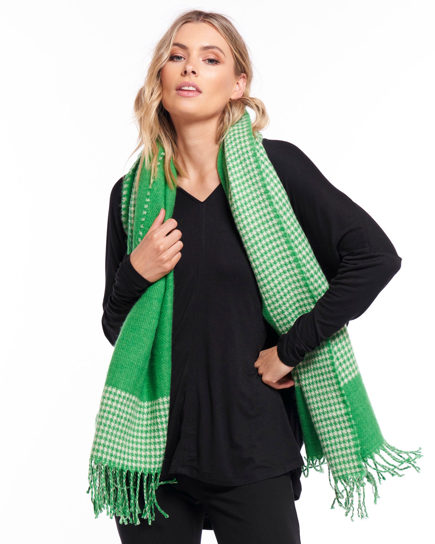 Lena Cape Scarf - Green Houndstooth - Betty Basics - FUDGE Gifts Home Lifestyle