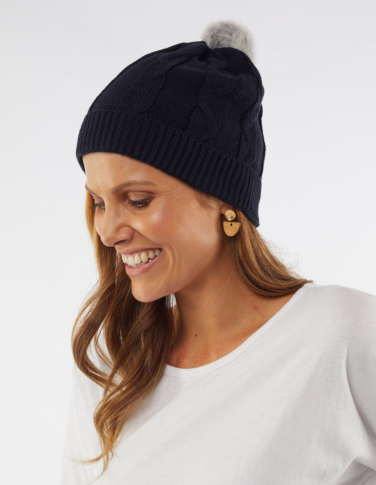 Carla Cable Beanie - Navy - Elm Lifestyle - FUDGE Gifts Home Lifestyle
