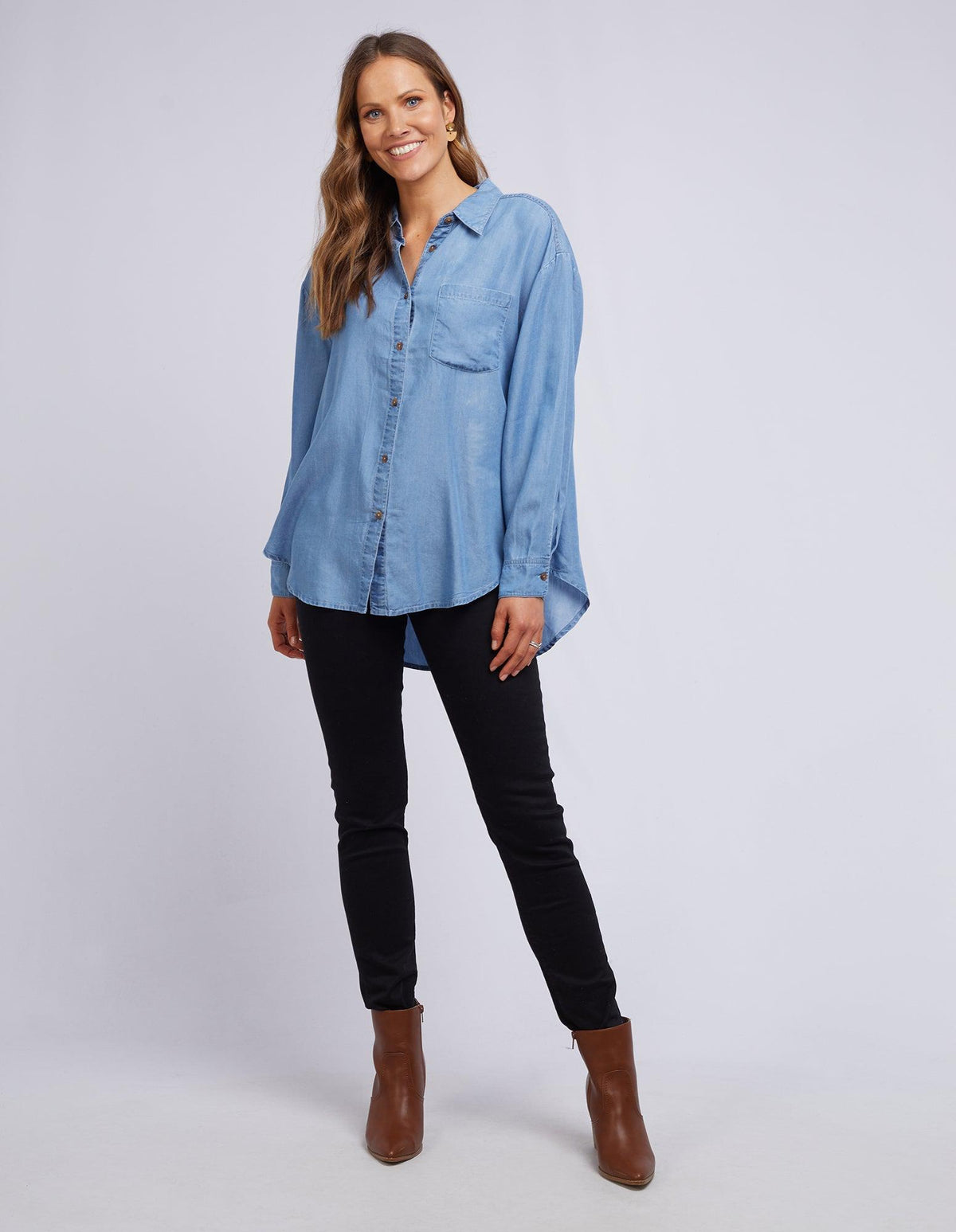 Ella Chambray L/S Shirt - Washed Blue - Elm Lifestyle - FUDGE Gifts Home Lifestyle