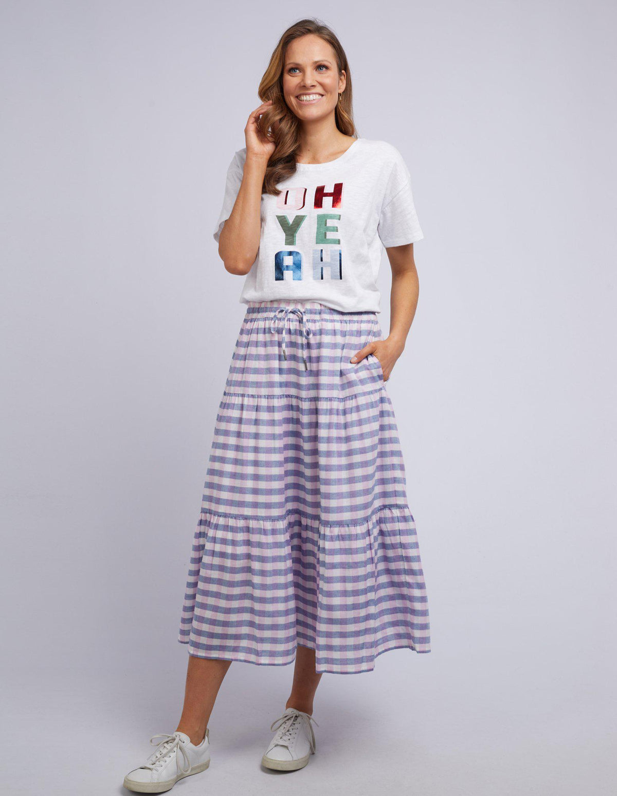 Gracie Tiered Skirt - Pink And Blue Check - Elm Lifestyle - FUDGE Gifts Home Lifestyle