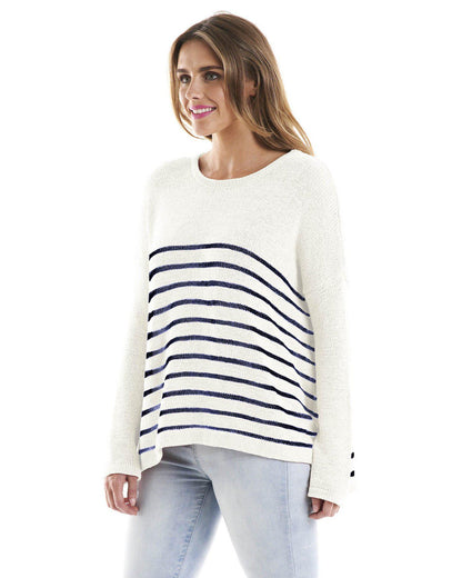 Hayden Knit Jumper - White/Indi Blue Stripe - Betty Basics - FUDGE Gifts Home Lifestyle