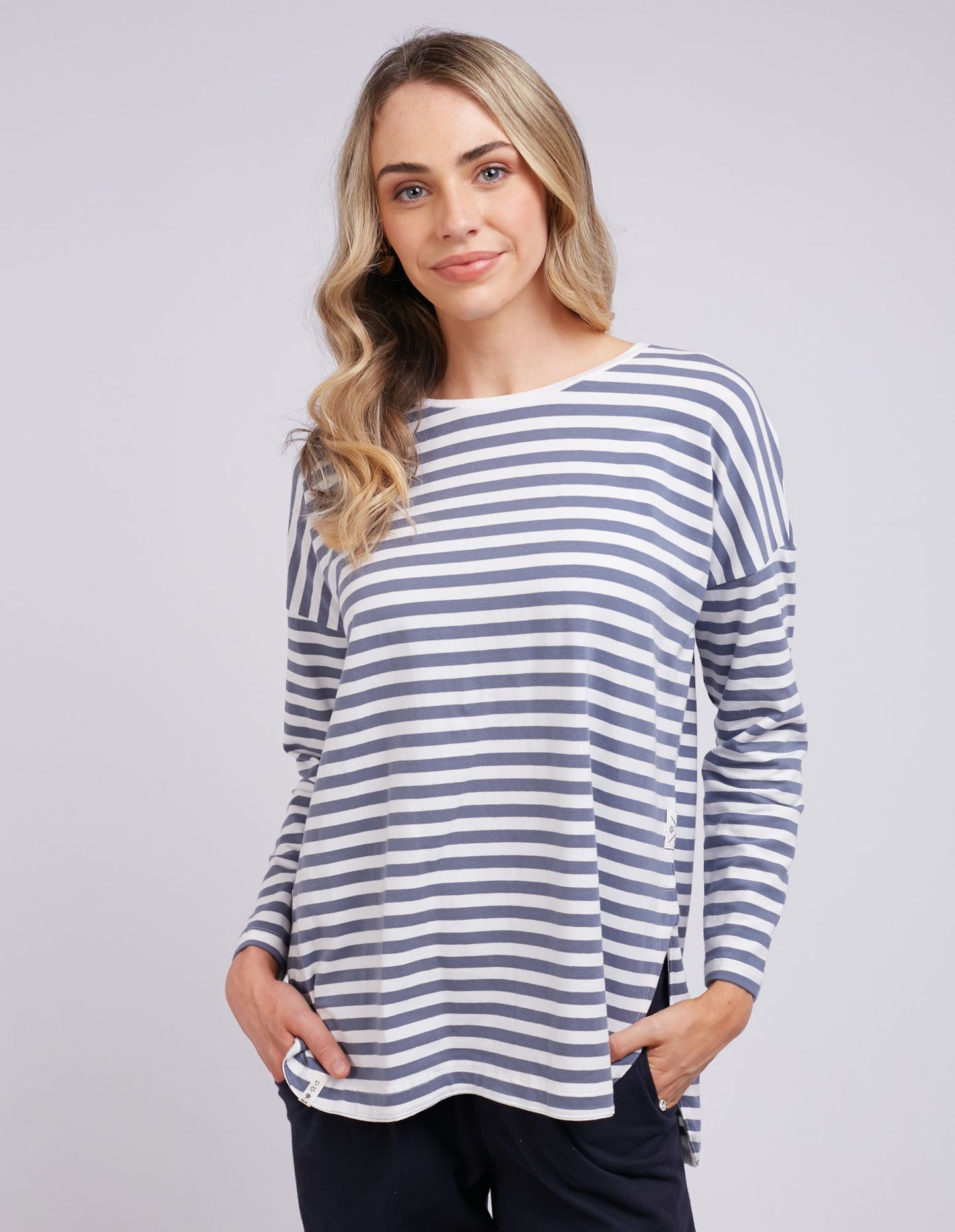 Lauren Stripe L/S Tee - Stormy Blue & White - Elm Lifestyle - FUDGE Gifts Home Lifestyle