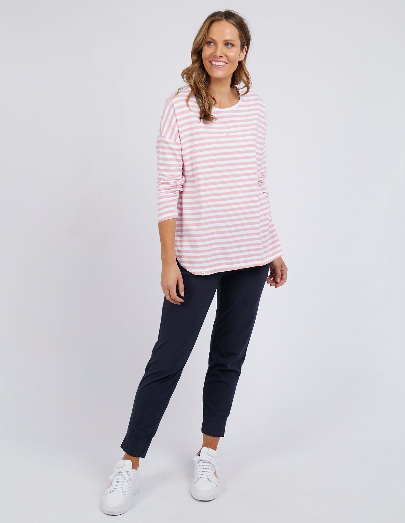 Lauren L/S Tee - White & Coral Blush Stripe - Elm Lifestyle - FUDGE Gifts Home Lifestyle