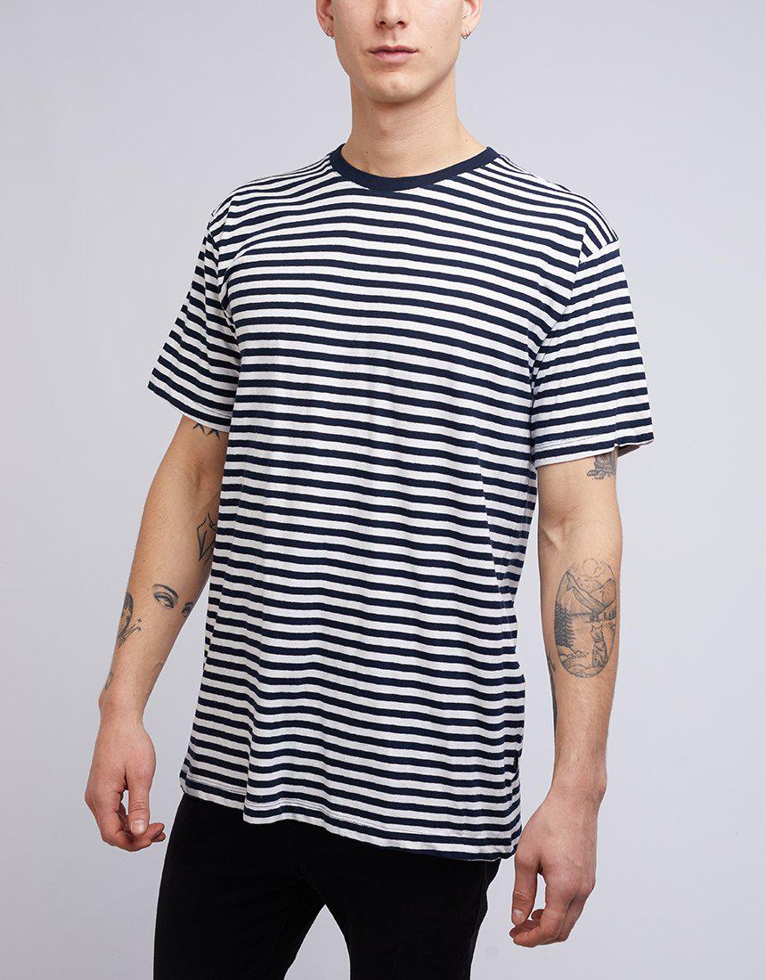 Standard Fit Stripe Linen Tee - Navy - Silent Theory - FUDGE Gifts Home Lifestyle