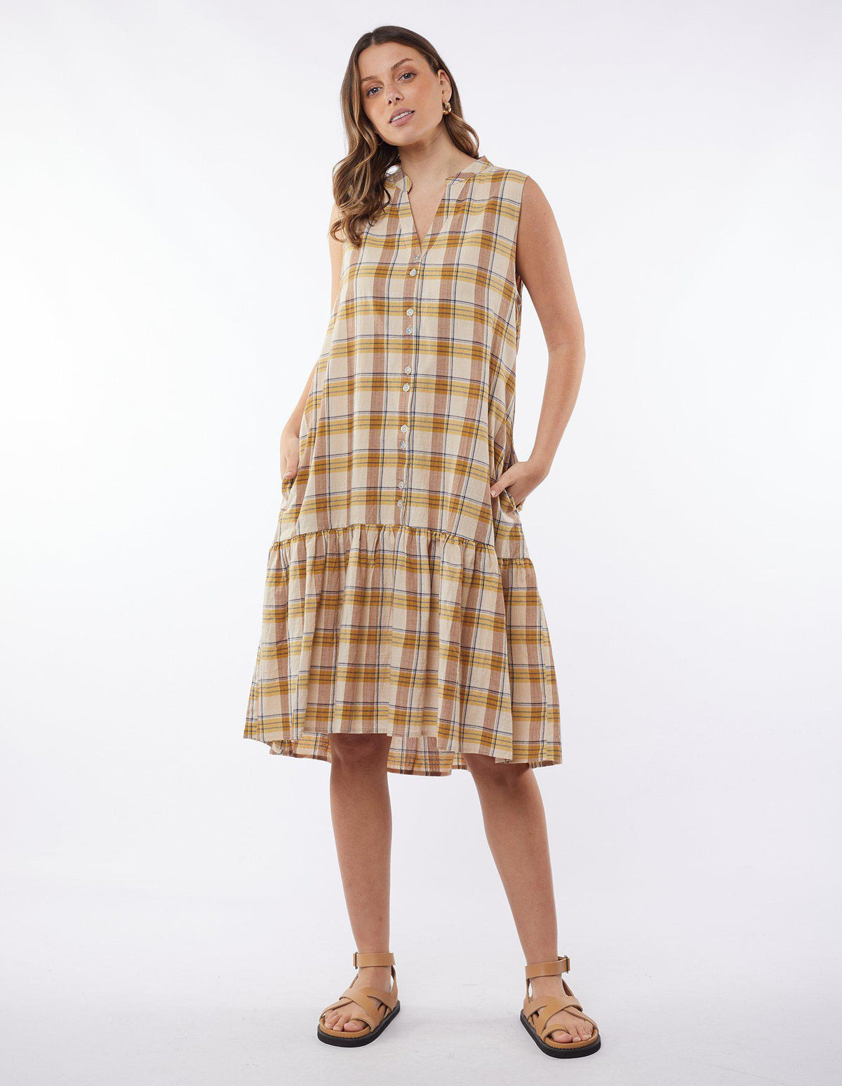 Summer Days Dress - Natural Check - Foxwood - FUDGE Gifts Home Lifestyle