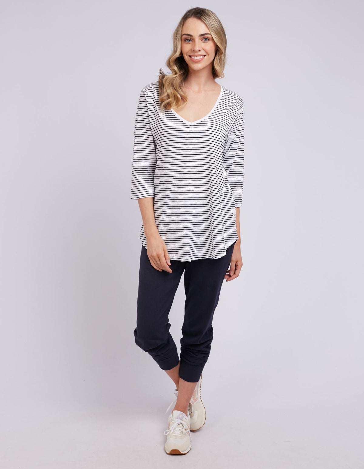Layer Me Scoop V Tee - White &amp; Navy Stripe - Elm Lifestyle - FUDGE Gifts Home Lifestyle
